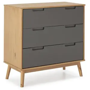 VS VENTA-STOCK Commode de nuit Bruce avec 3 tiroirs, bois massif, 80 cm LargeurVendu parcdiscount
