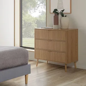 VS VENTA-STOCK Commode de nuit Lluvia 3 tiroirs coloris chêne, largeur 80 cm