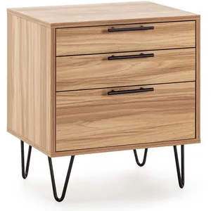 VS VENTA-STOCK Table de chevet Alma 3 tiroirs couleur bois, pieds métal pas cher
