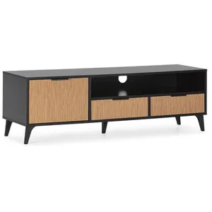 VS VENTA-STOCK Meuble TV Denis 1 porte et 2 tiroirs, couleur Noir/Bois pas cher