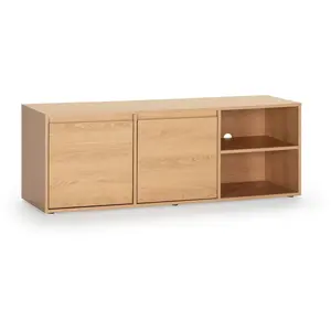 VS VENTA-STOCK Meuble TV Tori 2 Portes 2 Trous, Couleur Chêne, 130 cm pas cher