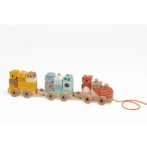 Eurekakids Train En Bois à Traîner Avec Des Blocs De Construction Sauvages pas cher