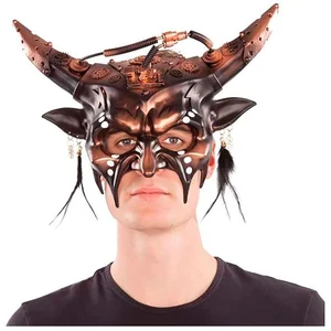 Mom Masque Steampunk en cuivre avec cornes et plumes - DisfraZZes pas cher