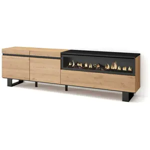 SKRAUT HOME Meuble TV, Banc Télé, 200x35x57cm, Pour les TV jusqu'à 80", Cheminée électrique, Design industriel, Chêne et noir, RF2158Vendu parcdiscount