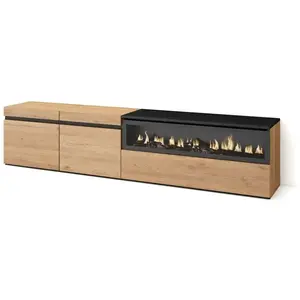 SKRAUT HOME Meuble TV, Banc Télé, 200x35x45cm, Pour les TV jusqu'à 80", feu électrique, Chêne et noir, RF2157Vendu parcdiscount