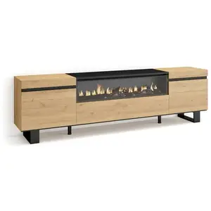 SKRAUT HOME Meuble TV, Banc Télé, 200x35x57cm, Pour TV jusqu'à 80"", feu électrique, Design industriel, Chêne et noir, RF2152Vendu parcdiscount