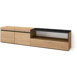SKRAUT HOME Meuble TV, Banc Télé, Grand espace de Rangement, 200x35x45cm, Pour les TV jusqu'à 80", Chêne et noir, RF2154 pas cher