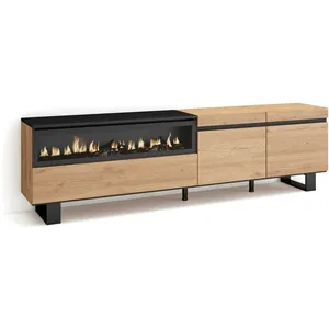SKRAUT HOME Meuble TV, Banc Télé, 200x35x57cm, Pour les TV jusqu'à 80", Cheminée électrique, Design industriel, Chêne et noir, RF2146Vendu parcdiscount