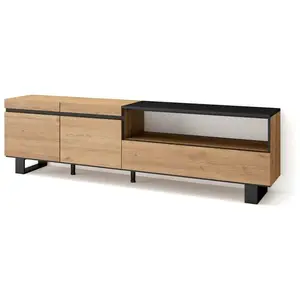 SKRAUT HOME Meuble TV, Banc Télé, 200x35x57cm, Pour les TV jusqu'à 80", Design industriel, Chêne et noir, RF2155 pas cher