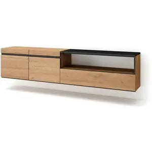 SKRAUT HOME Meuble TV, 200x35x45cm, Pour les TV jusqu'à 80", Suspendu, Mural, Chêne et noir, RF2156 pas cher