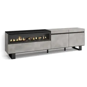 SKRAUT HOME Meuble TV, Banc Télé, 200x35x57cm, Pour les TV jusqu'à 80", feu électrique, Design industriel, Ciment, RF2218Vendu parcdiscount