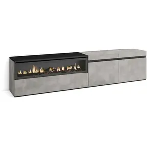 SKRAUT HOME Meuble TV, Banc Télé, 200x35x45cm, Pour les TV jusqu'à 80", feu électrique, Ciment, RF2217 pas cher