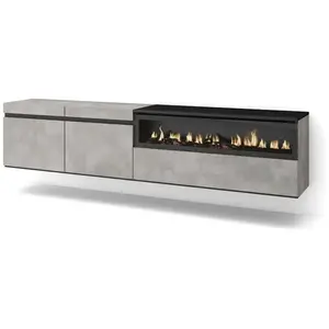 SKRAUT HOME Meuble TV, Banc Télé, 200x35x45cm, Pour les TV jusqu'à 80", Cheminée électrique, Suspendu, Mural, Ciment, RF2231 pas cher