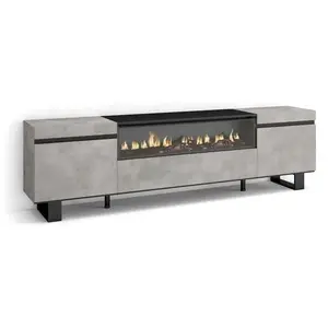 SKRAUT HOME Meuble TV, Banc Télé, 200x35x57cm, Pour les TV jusqu'à 80", feu électrique, Design industriel, Ciment, RF2224Vendu parcdiscount