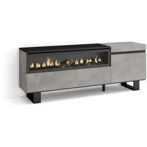SKRAUT HOME Meuble TV, Banc Télé, 150x35x57cm, Pour les TV jusqu'à 65", Cheminée électrique, Design industriel, Ciment, RF2467Vendu parcdiscount