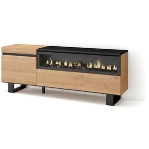 SKRAUT HOME Meuble TV, Banc Télé, 150x35x57cm, Pour les TV jusqu'à 65", Cheminée électrique, Design industriel, Chêne et noir, RF2437 pas cher