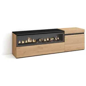 SKRAUT HOME Meuble TV, Banc Télé, 150x35x45cm, Pour les TV jusqu'à 65", Cheminée électrique, Chêne et noir, RF2430 pas cher