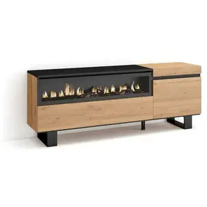SKRAUT HOME Meuble TV, Banc Télé, 150x35x57cm, Pour les TV jusqu'à 65", Cheminée électrique, Design industriel, Chêne et noir, RF2431 pas cher