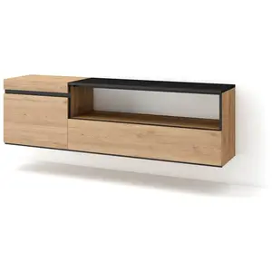 SKRAUT HOME Meuble TV | Banc Télé, 150x45x35cm, Pour les TV jusqu'à 65", Suspendu, Mural, Chêne et noir, RF2435 pas cher