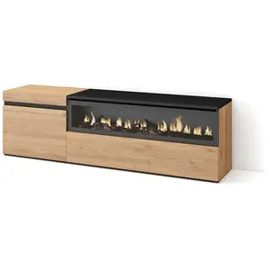 SKRAUT HOME Meuble TV, Banc Télé, 150x35x45cm, Pour les TV jusqu'à 65", Cheminée électrique, Chêne et noir, RF2436Vendu parcdiscount