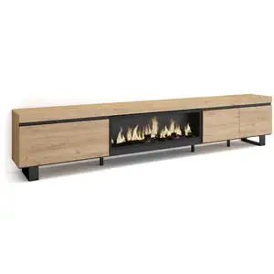 SKRAUT HOME Meuble TV, Banc Télé, 288x35x57 cm, TV grand format, Cheminée électrique XXL, Design industriel, Chêne, RF3622Vendu parcdiscount