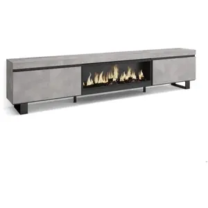 SKRAUT HOME Meuble TV, Banc Télé, 267x35x57 cm, TV grand format, Cheminée électrique XXL, Design industriel, Ciment, RF3605Vendu parcdiscount