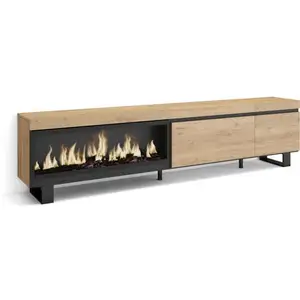 SKRAUT HOME Meuble TV, Banc Télé, 237x35x57 cm, TV grand format, Cheminée électrique XXL, Design industriel, Chêne, RF3592Vendu parcdiscount