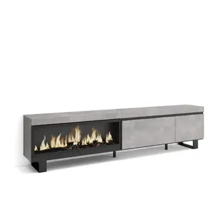 SKRAUT HOME Meuble TV, Banc Télé, 237x35x57 cm, TV grand format, Cheminée électrique XXL, Design industriel, Ciment, RF3588