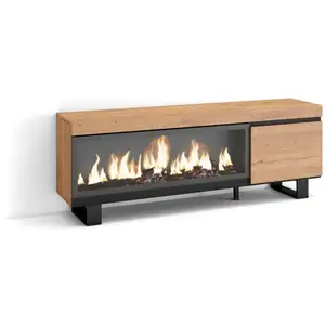 SKRAUT HOME Meuble TV, Banc Télé, 160, Pour les TV jusqu'à 65", Cheminée électrique XXL, Design industriel, Beige, RF3251 pas cher