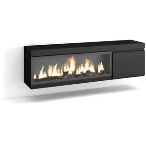 SKRAUT HOME Meuble TV, Banc Télé, 160, Pour les TV jusqu'à 65", Cheminée électrique XXL, Suspendu, Mural, Noir, RF3247 pas cher