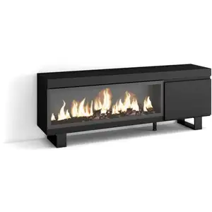 SKRAUT HOME Meuble TV, Banc Télé, 160, Pour les TV jusqu'à 65", Cheminée électrique XXL, Design industriel, Noir, RF3245Vendu parcdiscount