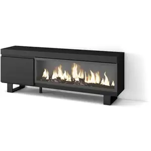 SKRAUT HOME Meuble TV, Banc Télé, 160, Pour les TV jusqu'à 65", feu électrique XXL, Design industriel, Noir, RF3246Vendu parcdiscount