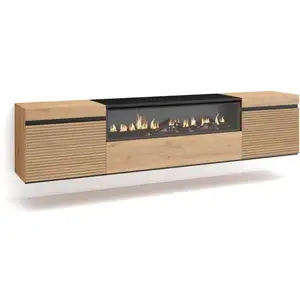 SKRAUT HOME Meuble TV, Banc Télé, 200x35x45 cm, Pour les TV jusqu'à 80", feu électrique, Suspendu, Mural, Chêne, RF3317 pas cher