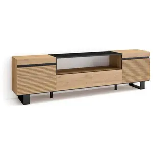 SKRAUT HOME Meuble TV, Banc Télé, 200x57x35cm, Pour les TV jusqu'à 80", Design industriel, Chêne, RF3313 pas cher