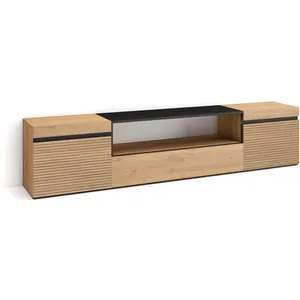 SKRAUT HOME Meuble TV, Banc Télé, Grand espace de Rangement, 200x35x45cm, Pour les TV jusqu'à 80", Chêne, RF3312 pas cher