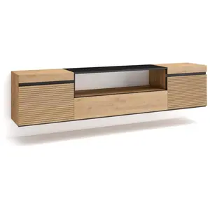 SKRAUT HOME Meuble TV, Banc Télé, 200x45x35cm, Pour les TV jusqu'à 80", Suspendu, Mural, Chêne, RF3314 pas cher