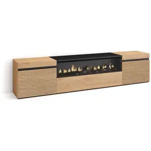 SKRAUT HOME Meuble TV, Banc Télé, 200x45x35 cm, Pour les TV jusqu'à 80", Cheminée électrique, Chêne, RF3315 pas cher