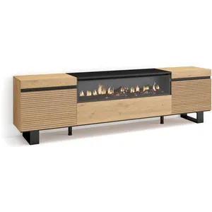 SKRAUT HOME Meuble TV, Banc Télé, 200x35x57cm, Pour les TV jusqu'à 80", feu électrique, Design industriel, Chêne, RF3316Vendu parcdiscount