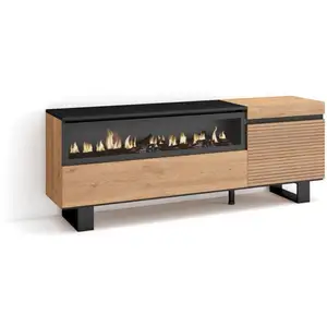 SKRAUT HOME Meuble TV, Banc Télé, 150x57x35cm, Pour les TV jusqu'à 65", Cheminée électrique, Design industriel, Chêne, RF3302 pas cher