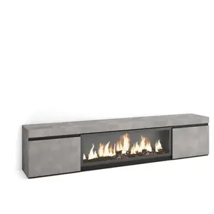 SKRAUT HOME Meuble TV, Banc Télé, 210, Pour les TV jusqu'à 80", Cheminée électrique XXL, Ciment, RF3209
