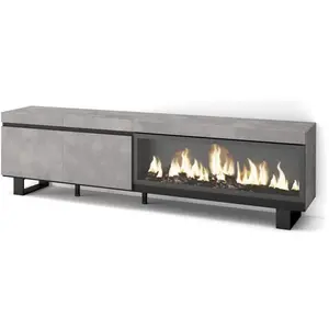 SKRAUT HOME Meuble TV, Banc Télé, 210, Pour les TV jusqu'à 80", feu électrique XXL, Design industriel, Ciment, RF3212Vendu parcdiscount