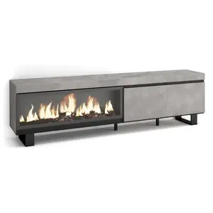 SKRAUT HOME Meuble TV, Banc Télé, 210, Pour les TV jusqu'à 80", Cheminée électrique XXL, Design industriel, Ciment, RF3205Vendu parcdiscount