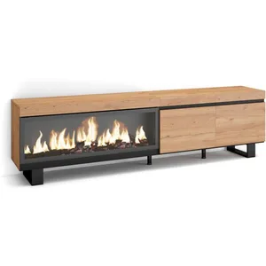 SKRAUT HOME Meuble TV, Banc Télé, 210, Pour les TV jusqu'à 80", Cheminée électrique XXL, Design industriel, Beige, RF3276Vendu parcdiscount