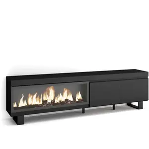 SKRAUT HOME Meuble TV, Banc Télé, 210, Pour les TV jusqu'à 80", feu électrique XXL, Design industriel, Noir, RF3258Vendu parcdiscount