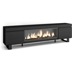 SKRAUT HOME Meuble TV, Banc Télé, 210, Pour les TV jusqu'à 80", Cheminée électrique XXL, Design industriel, Noir, RF3259 pas cher