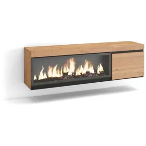 SKRAUT HOME Meuble TV, Banc Télé, 160, Pour les TV jusqu'à 65", Cheminée électrique XXL, Suspendu, Mural, Beige, RF3253 pas cher