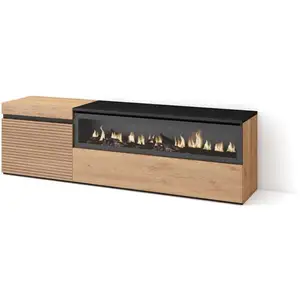 SKRAUT HOME Meuble TV, Banc Télé, 150x45x35cm, Pour les TV jusqu'à 65", Cheminée électrique, Chêne, RF3301 pas cher