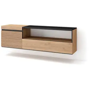 SKRAUT HOME Meuble TV, Banc Télé, 150x35x45cm, Pour les TV jusqu'à 65", Suspendu, Mural, Chêne, RF3299 pas cher