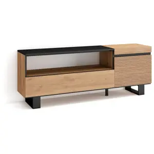 SKRAUT HOME Meuble TV, Banc Télé, 150x57x35cm, Pour les TV jusqu'à 65", Design industriel, Chêne, RF3296 pas cher