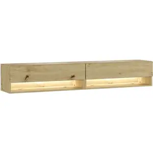 Meuble tv, Banc Télé, Grand espace de Rangement, 180, led, Meubles de salon, Style moderne, Chêne - Skraut Home pas cher